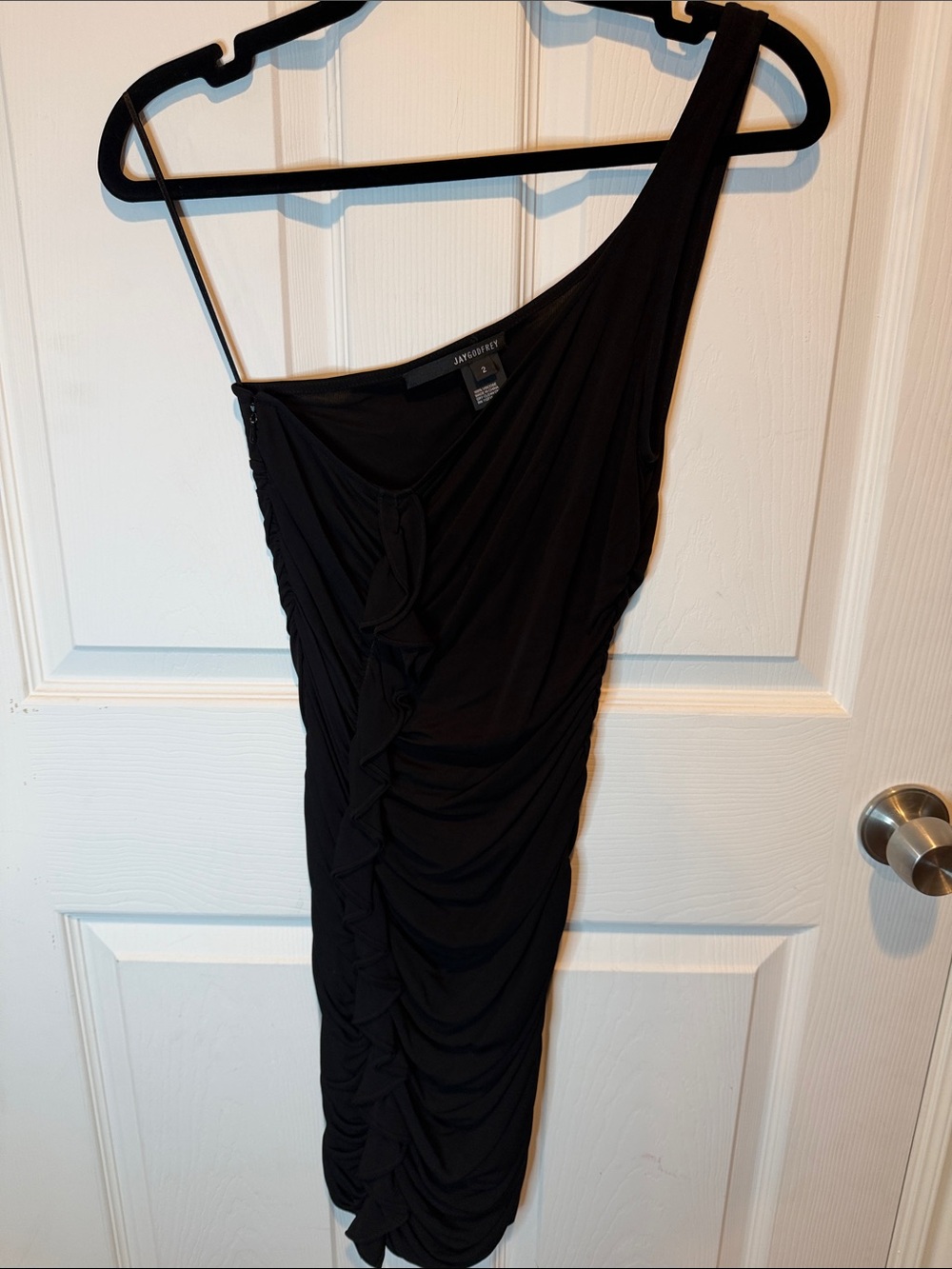 JAYGODFREY Black One-Shoulder Ruched Dress